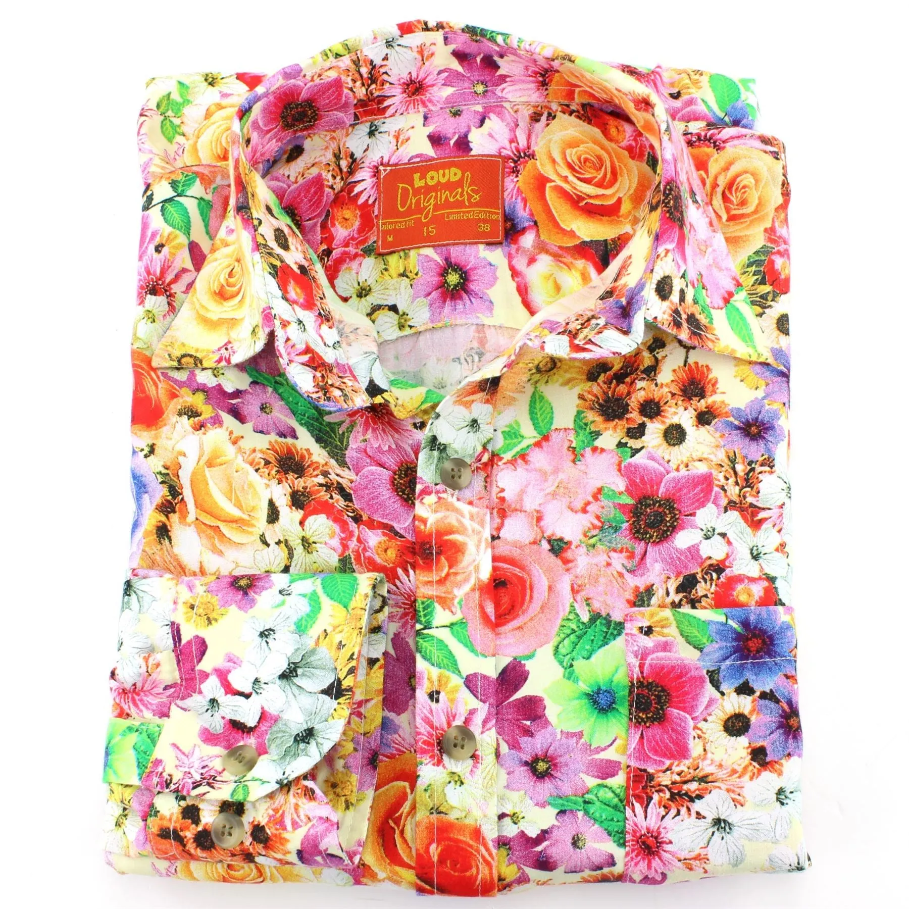 Tailored Fit Long Sleeve Shirt - Bright Yellow & Pink Floral