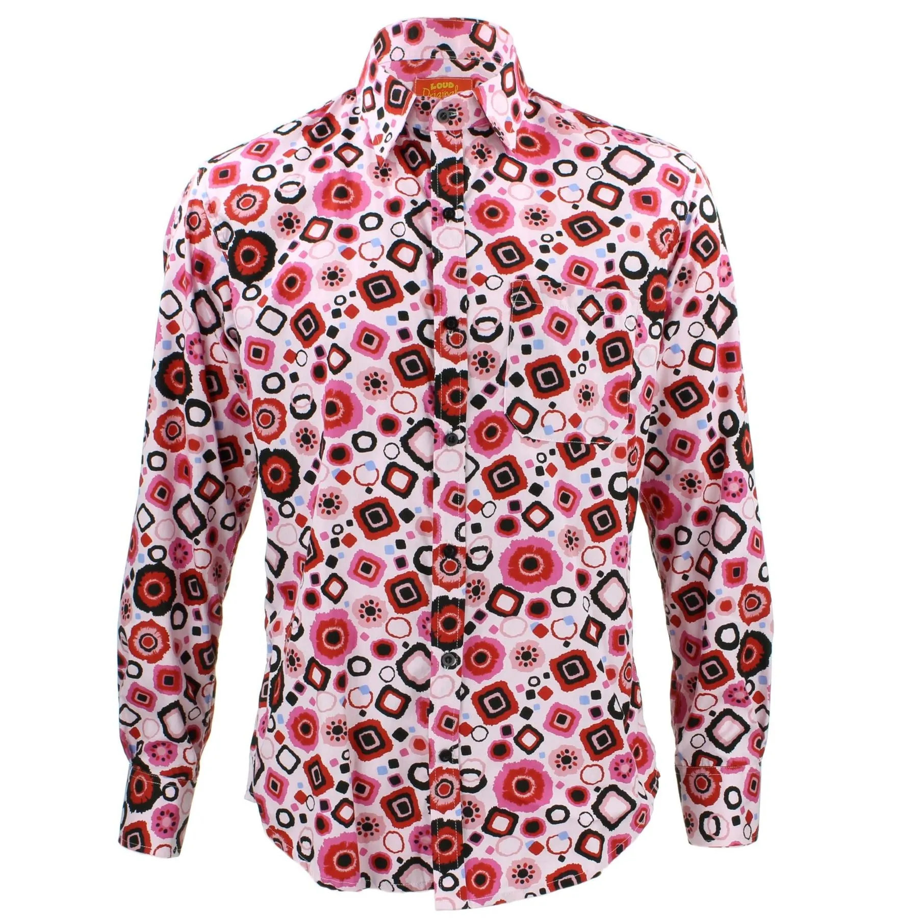 Tailored Fit Long Sleeve Shirt - Pink Black & Red Abstract Shapes