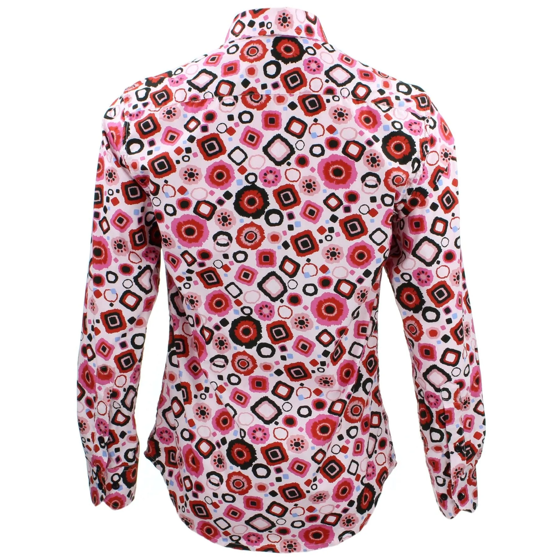 Tailored Fit Long Sleeve Shirt - Pink Black & Red Abstract Shapes