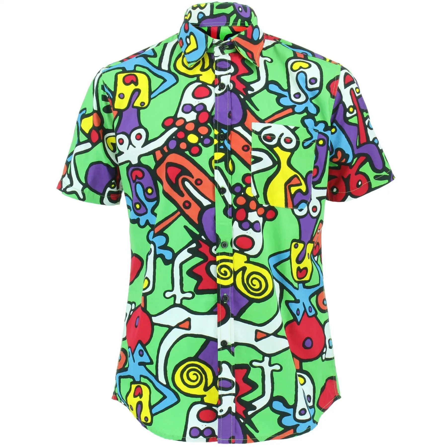 Tailored Fit Short Sleeve Cotton Shirt - Tiffy Print - Green