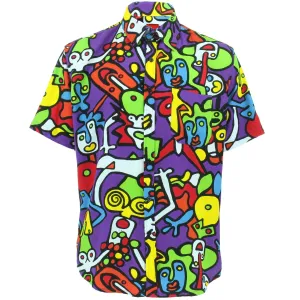 Tailored Fit Short Sleeve Rayon Shirt - Tiffy Print - Purple