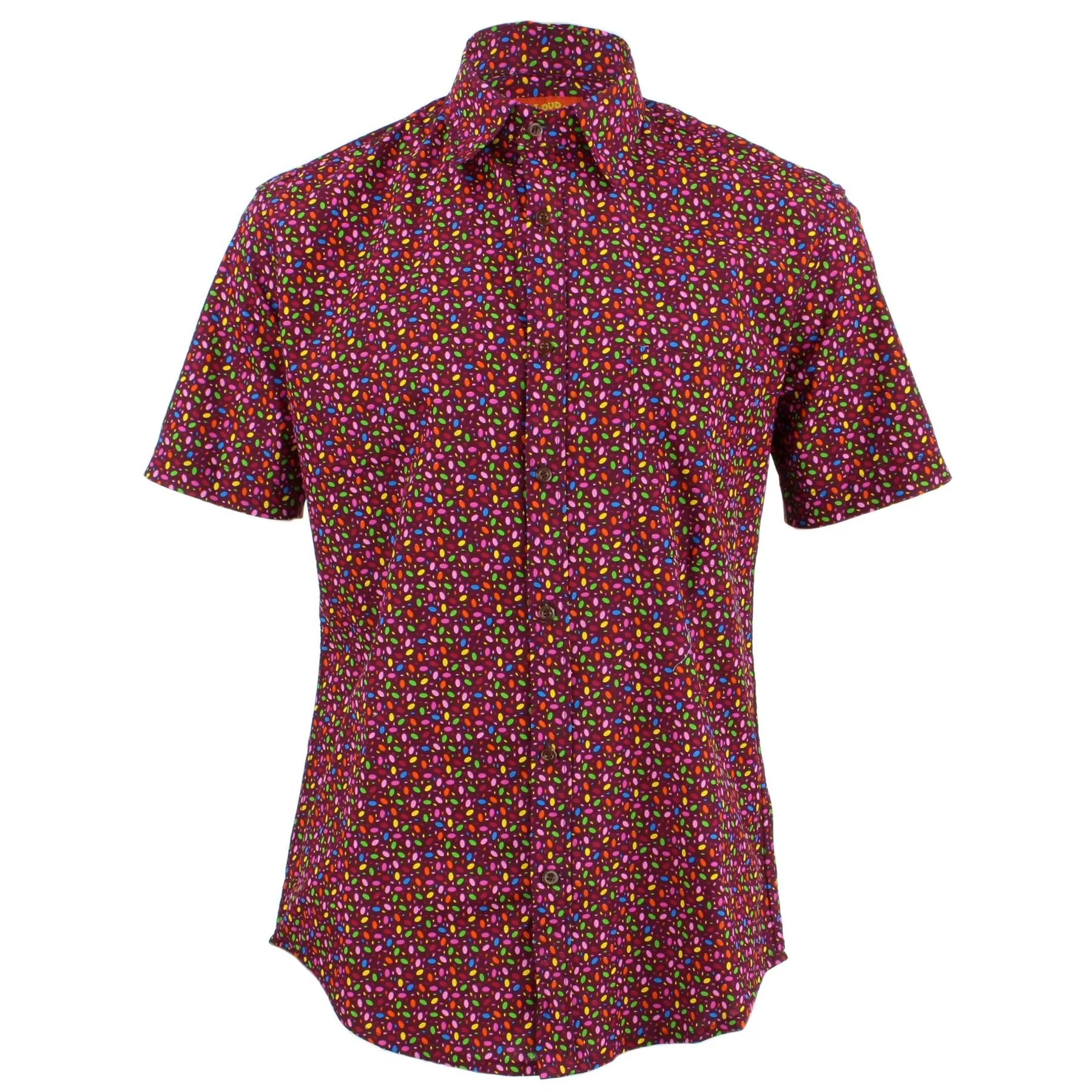 Tailored Fit Short Sleeve Shirt - Dark Purple Multi-coloured Ovals
