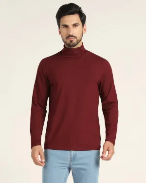 Turtle Neck Wine Solid T-Shirt - Kimmy