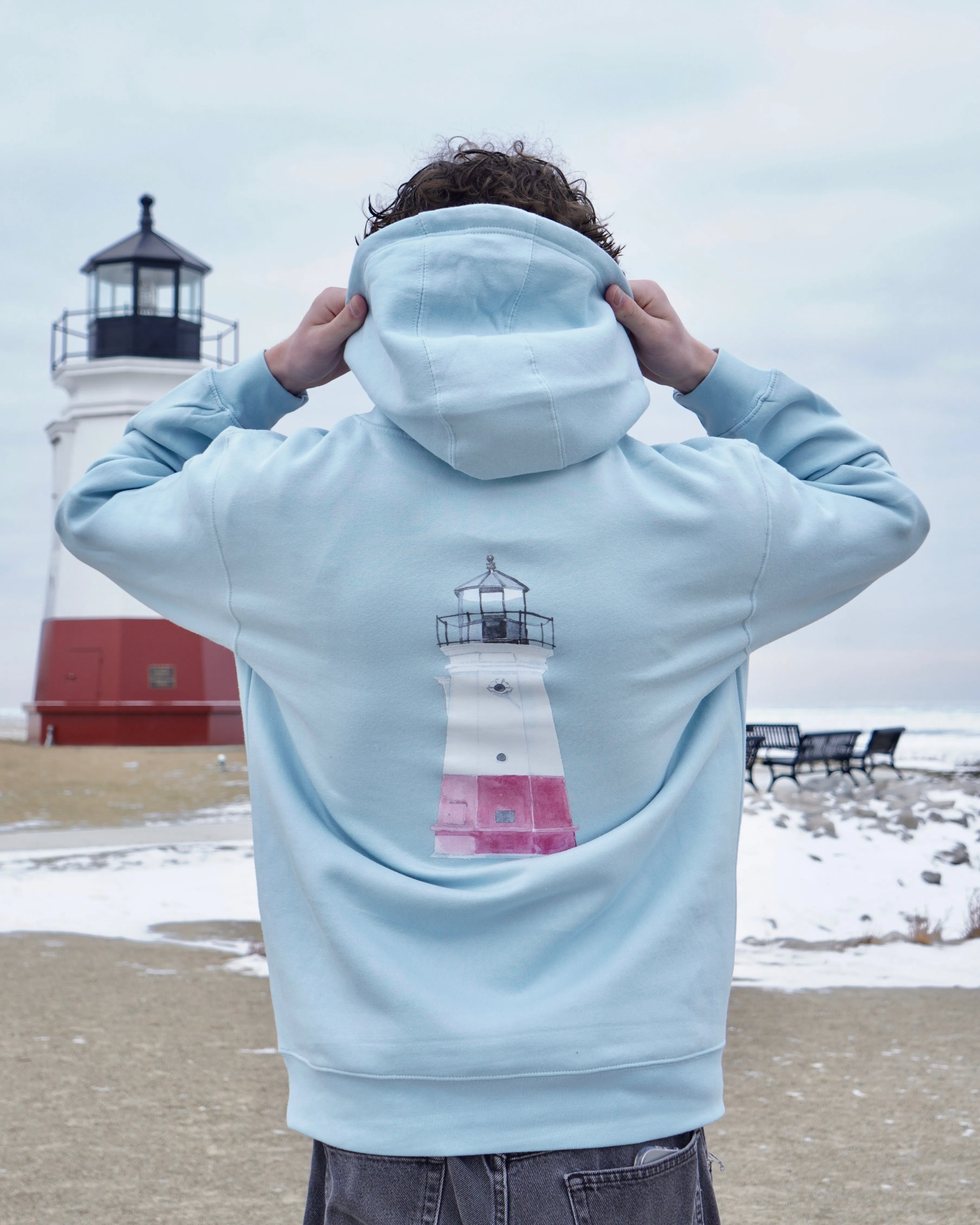 Unisex Vermilion Lighthouse Hoodie-Light Blue